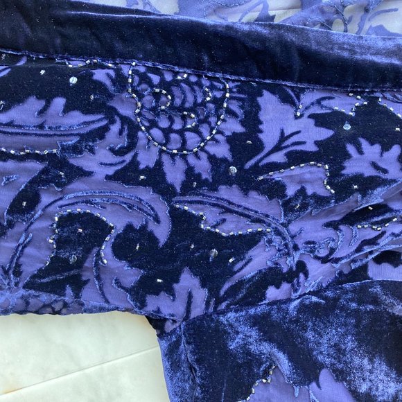 Blue Devore Velvet Kimono - Picture 3 of 7
